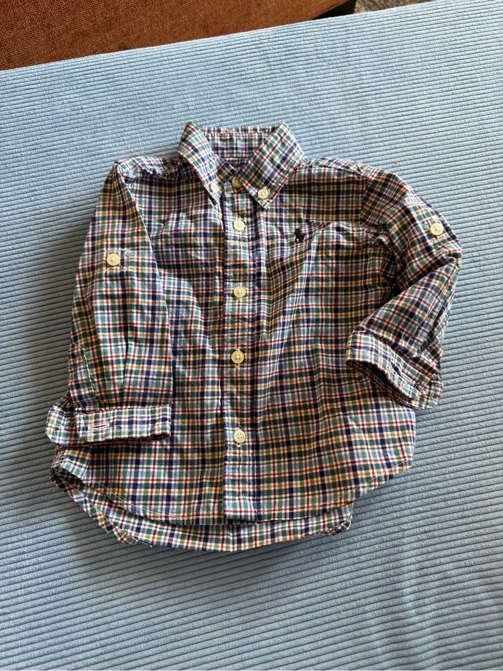 Ralph Lauren Boys Plaid Button-Down Shirt in Green, Blue & Red